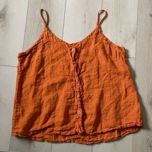 MADE IN ITALY Linen Sleeveless Button Front Blouse Tank Top Burnt Orange 1X
